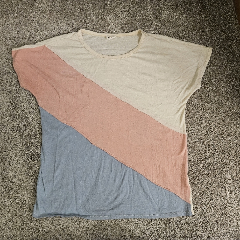 BiBi Cream and Pink Crew Neck Short Sleeve T-Shirt